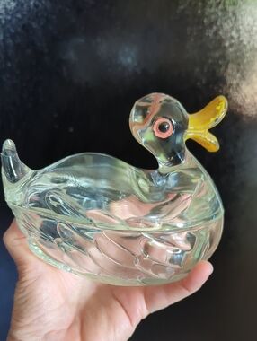 MCM Jeanette Glass Duck On Nest Trinket Dish